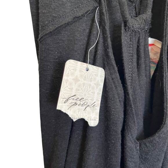 NWT Free People Beach Eros Maxi Dress Black Linen Cross Back Straps Drop Waist - Picture 12 of 13